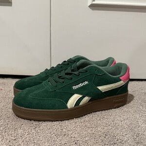 Reebok Forest Green and Pink Suede Sneakers